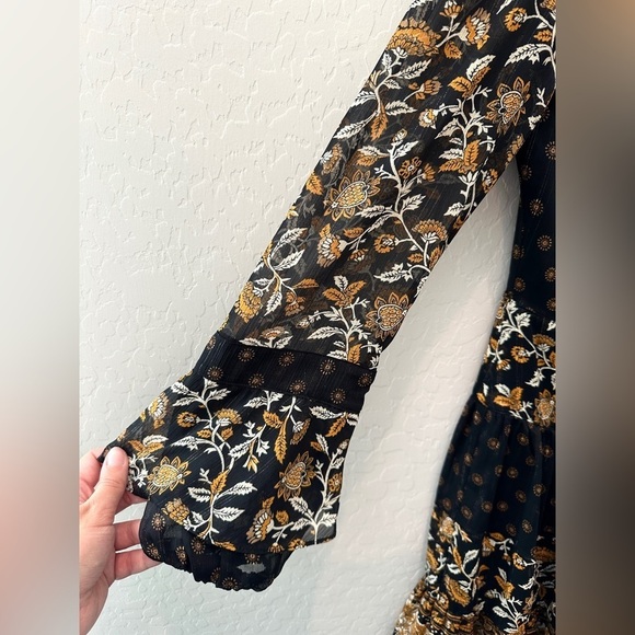 MICHAEL KORS | Bohemian Black & Gold Metallic Floral Long Sleeve Dress | Small - Picture 4 of 8